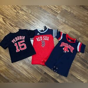 Boston Red Sox Baby Lot (3pc) 2T & 12M — Pedroia Tee + 2 Onesies